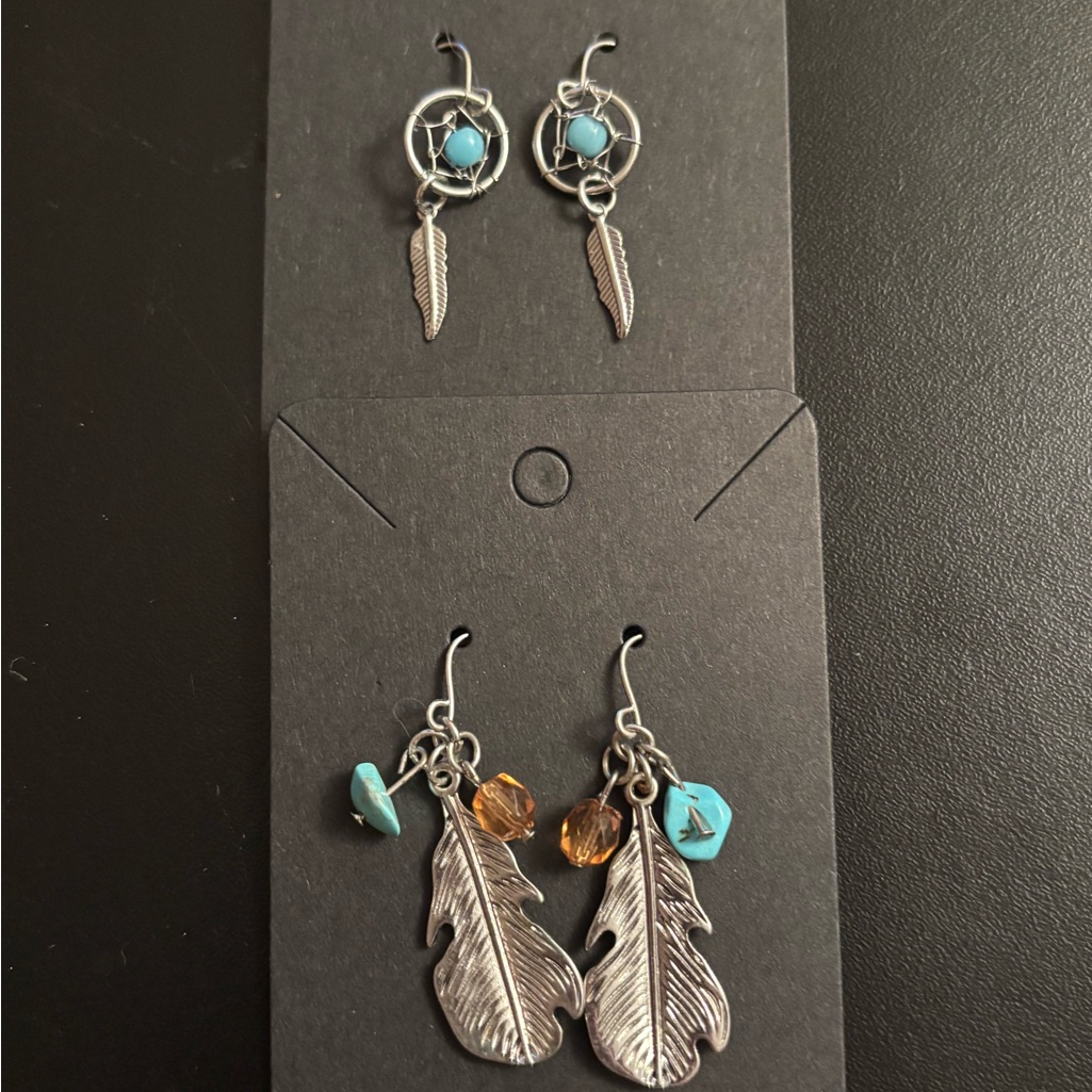 Silver And Turquoise Feather Earrings Set